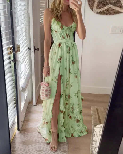 Maxi Sundress - Elegant - Slit - Blommig klänning - Korsettklänning