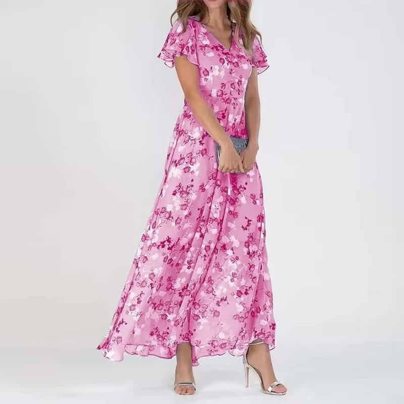 Maxi-solklänning | Butterfly-ärm | Flowy | Blommig klänning | Sommarklänning