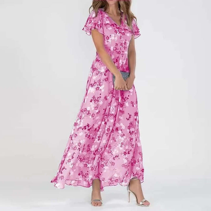 Maxi-solklänning | Butterfly-ärm | Flowy | Blommig klänning | Sommarklänning