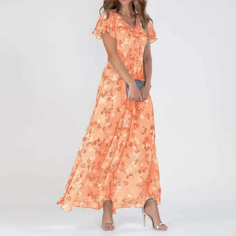 Maxi-solklänning | Butterfly-ärm | Flowy | Blommig klänning | Sommarklänning