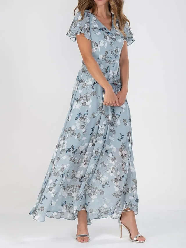 Maxi-solklänning | Butterfly-ärm | Flowy | Blommig klänning | Sommarklänning