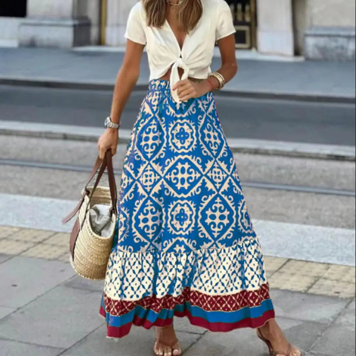 Maxikjol – Damkjol med hög midja och boho-mönster