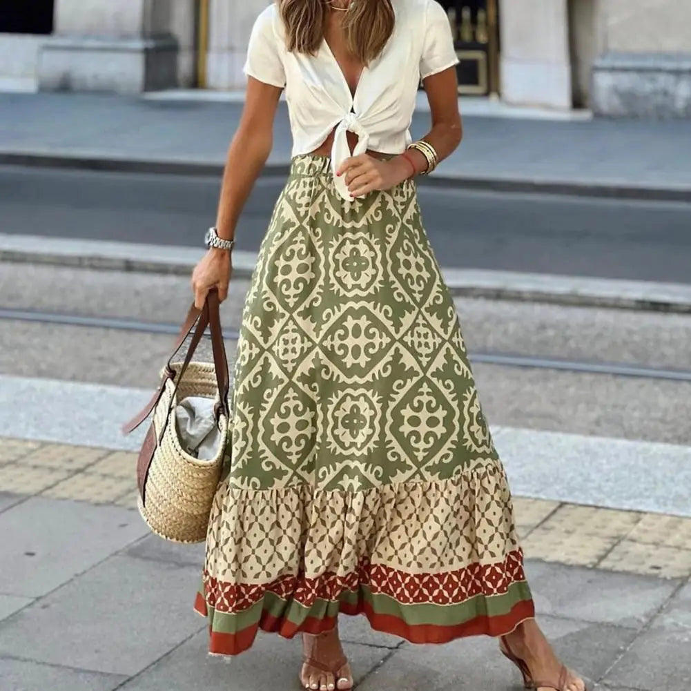 Maxikjol – Damkjol med hög midja och boho-mönster