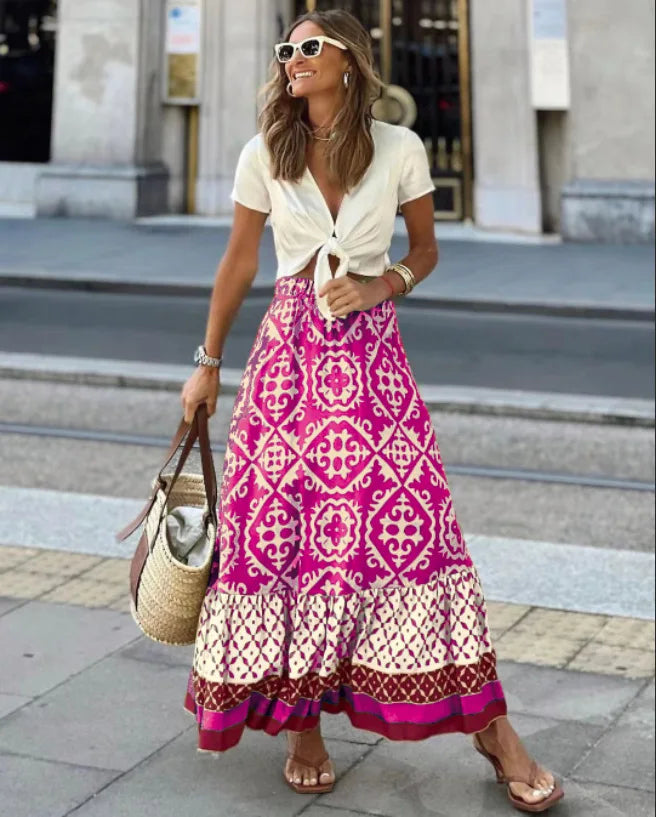 Maxikjol – Damkjol med hög midja och boho-mönster