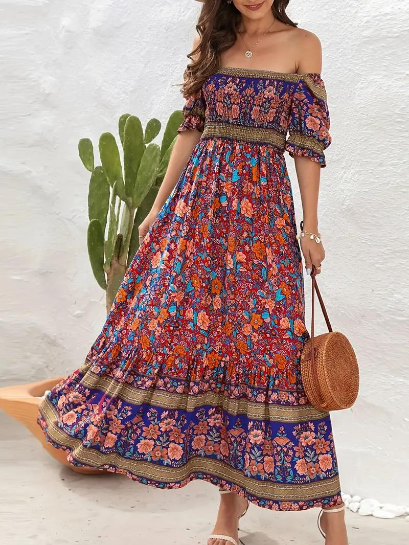 Maxiklänning - Blommig - Off Shoulder - Sommarklänning - Maxi Solklänning
