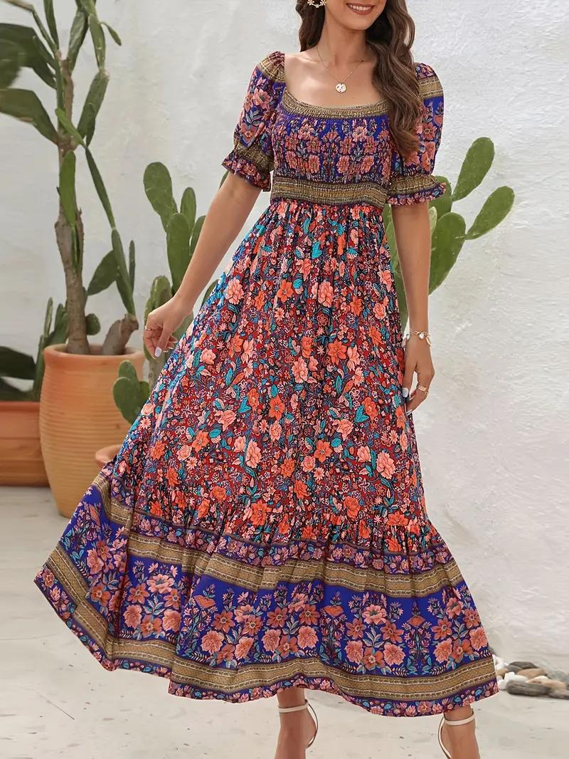 Maxiklänning - Blommig - Off Shoulder - Sommarklänning - Maxi Solklänning