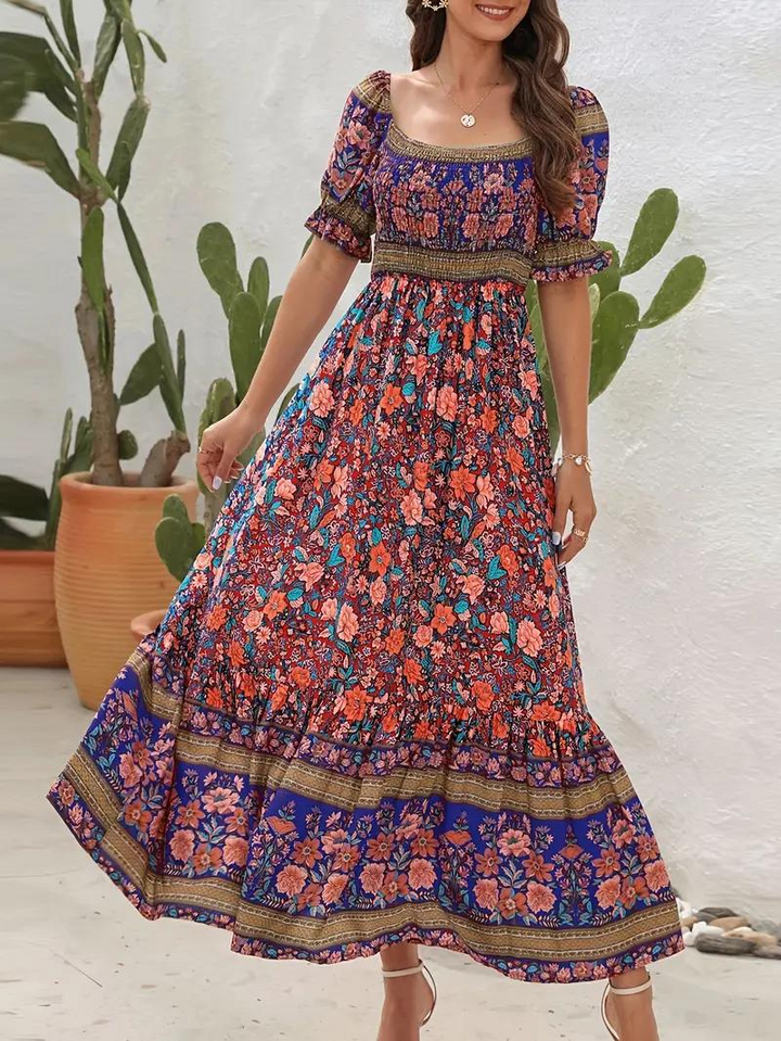 Maxiklänning - Blommig - Off Shoulder - Sommarklänning - Maxi Solklänning