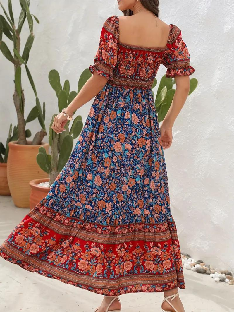 Maxiklänning - Blommig - Off Shoulder - Sommarklänning - Maxi Solklänning