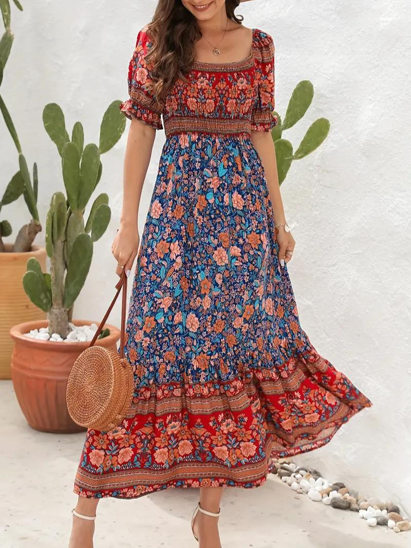 Maxiklänning - Blommig - Off Shoulder - Sommarklänning - Maxi Solklänning