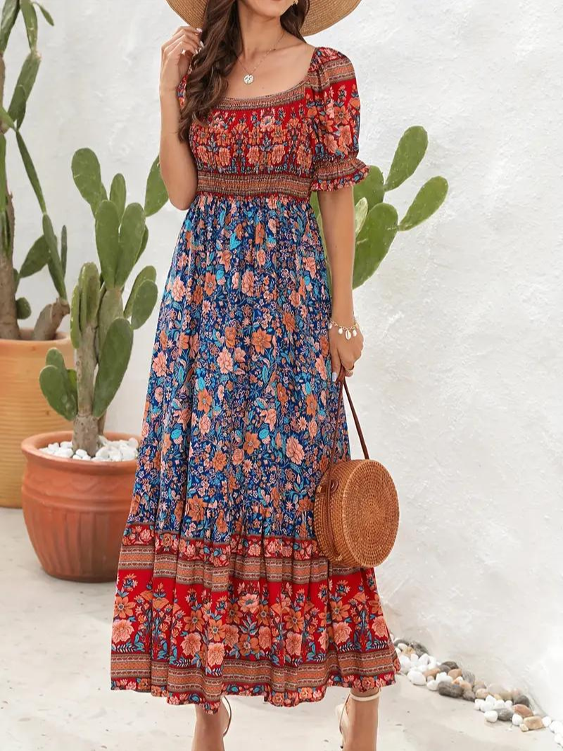 Maxiklänning - Blommig - Off Shoulder - Sommarklänning - Maxi Solklänning