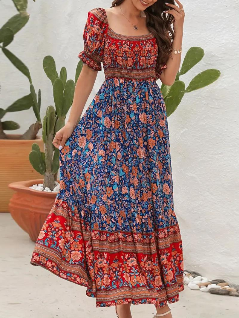 Maxiklänning - Blommig - Off Shoulder - Sommarklänning - Maxi Solklänning