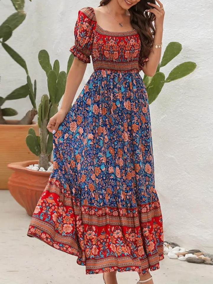 Maxiklänning - Blommig - Off Shoulder - Sommarklänning - Maxi Solklänning