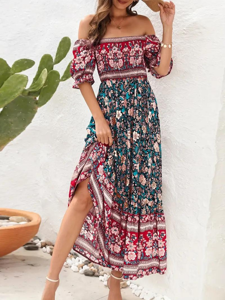 Maxiklänning - Blommig - Off Shoulder - Sommarklänning - Maxi Solklänning
