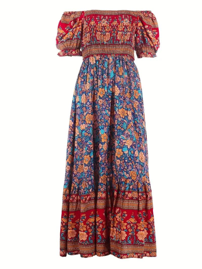 Maxiklänning - Blommig - Off Shoulder - Sommarklänning - Maxi Solklänning