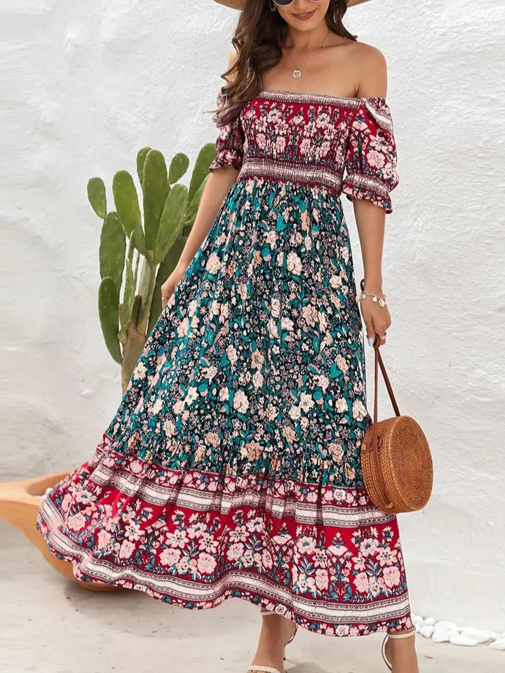 Maxiklänning - Blommig - Off Shoulder - Sommarklänning - Maxi Solklänning
