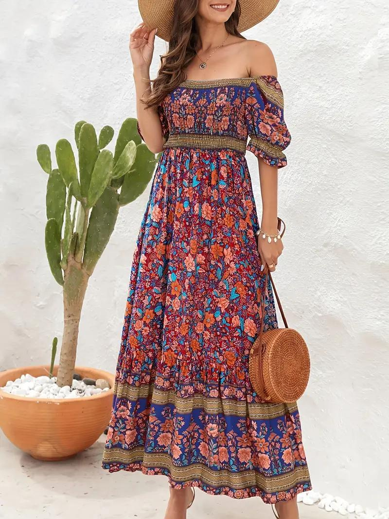 Maxiklänning - Blommig - Off Shoulder - Sommarklänning - Maxi Solklänning