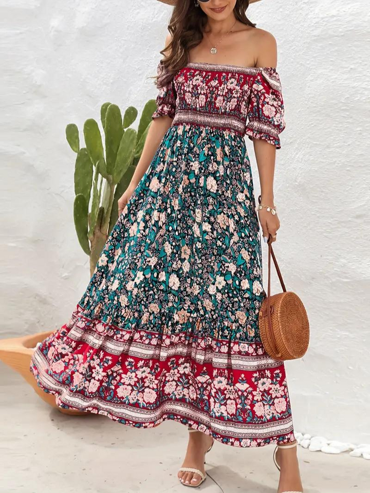 Maxiklänning - Blommig - Off Shoulder - Sommarklänning - Maxi Solklänning