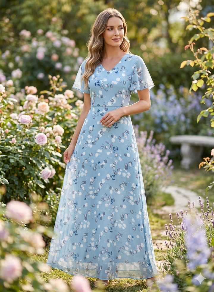 Maxiklänning | Flödande | Fjärrermär | Blommig klänning | Sommarklänning