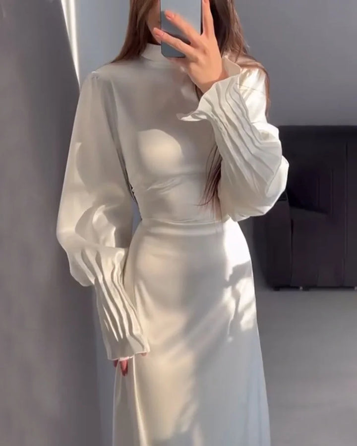 Maxiklänning - Långärmad - Lanternärmad - Satinklänning - Elegant klänning
