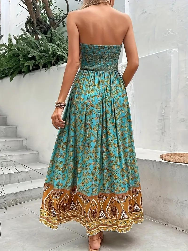 Maxiklänning, axelbandslös, Boho-stil, lång solklänning, tubklänning