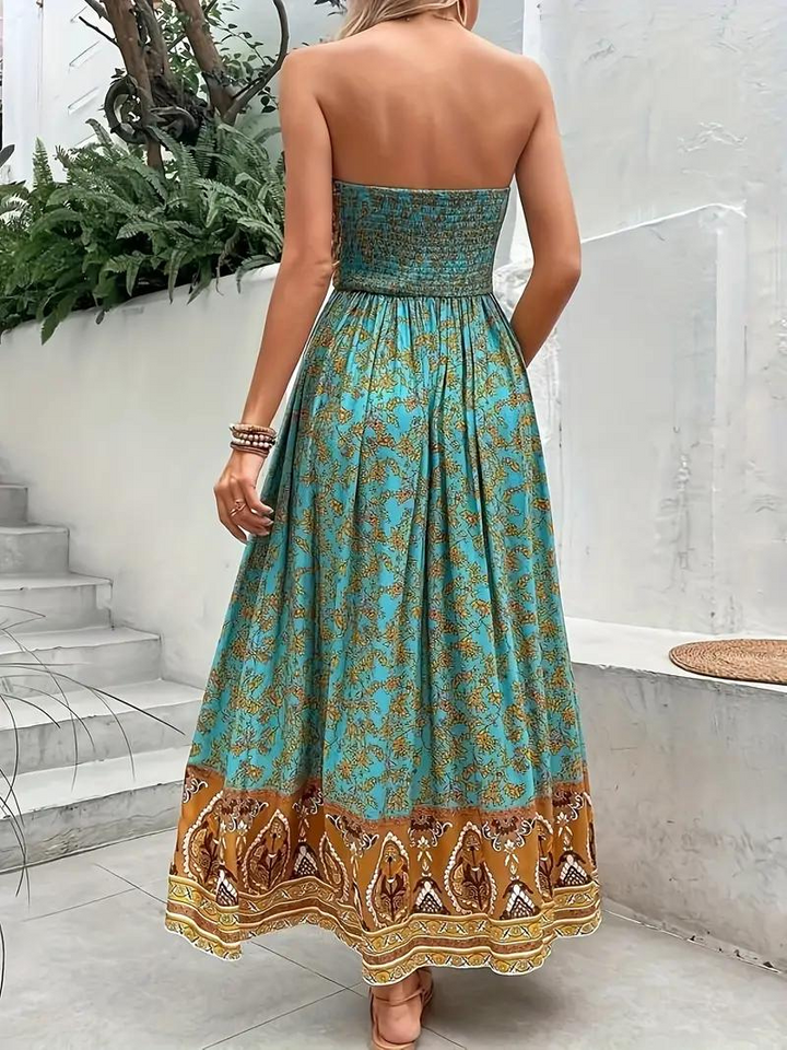 Maxiklänning, axelbandslös, Boho-stil, lång solklänning, tubklänning