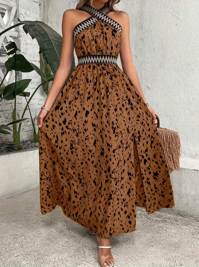 Maxiklänning, halterneck, Boho-stil, sommarklänning, långa klänningar