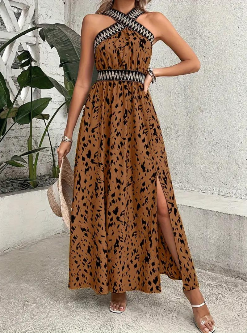 Maxiklänning, halterneck, Boho-stil, sommarklänning, långa klänningar