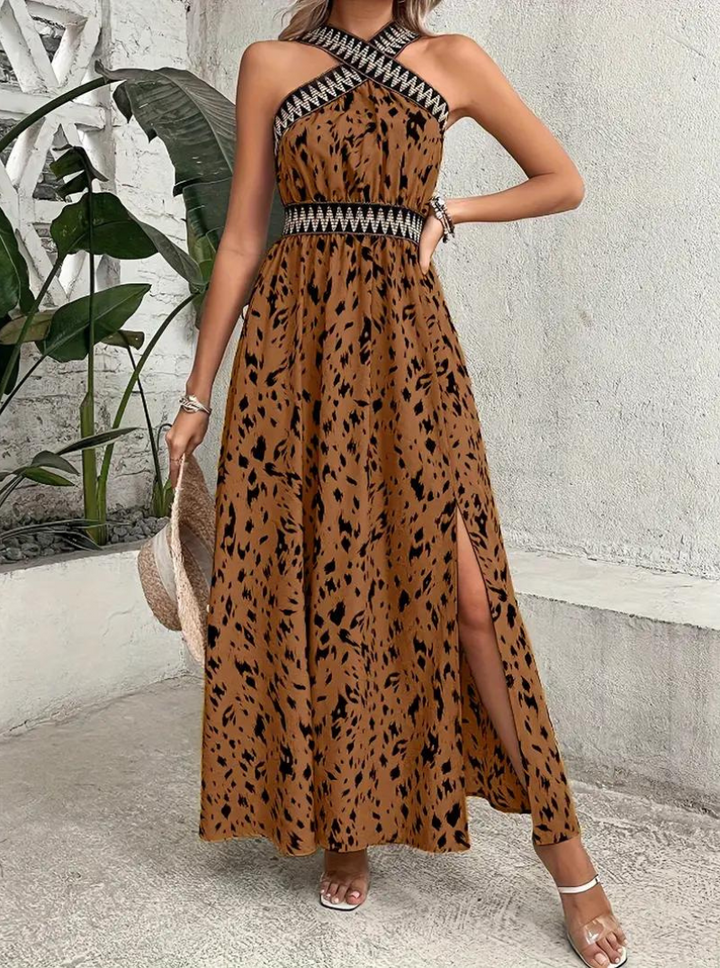Maxiklänning, halterneck, Boho-stil, sommarklänning, långa klänningar