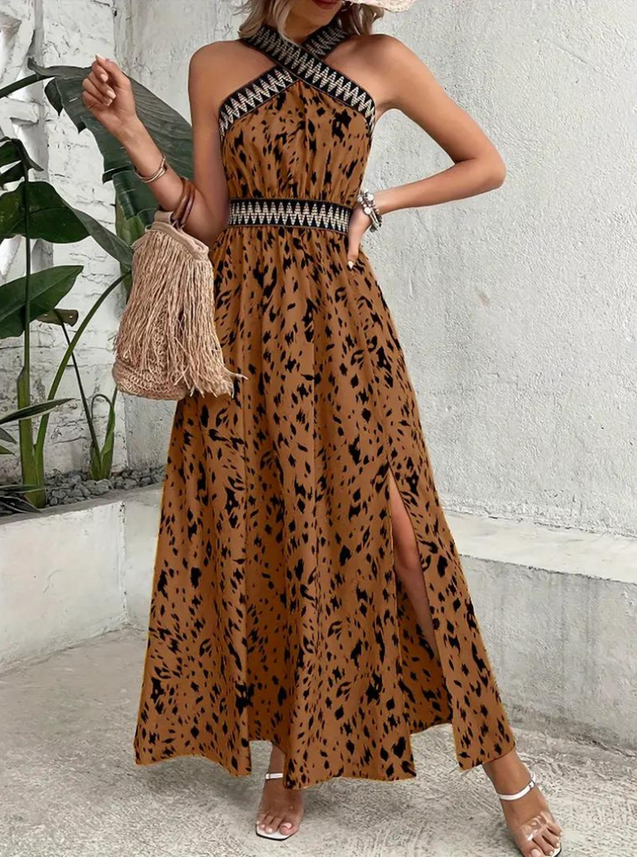 Maxiklänning, halterneck, Boho-stil, sommarklänning, långa klänningar