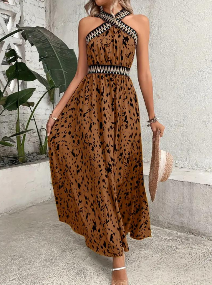 Maxiklänning, halterneck, Boho-stil, sommarklänning, långa klänningar