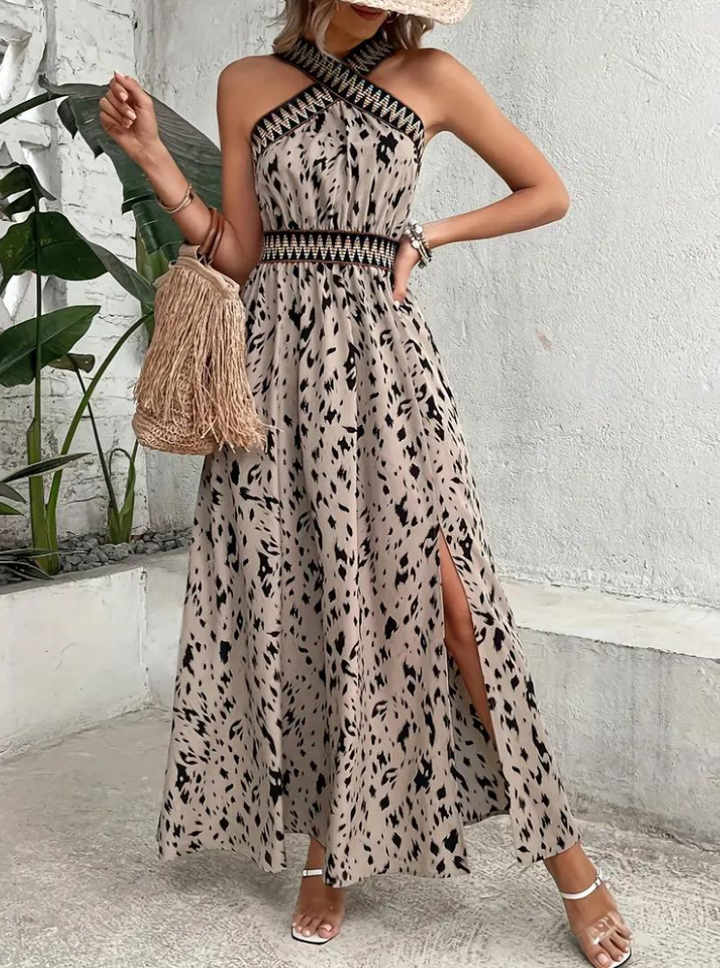 Maxiklänning, halterneck, Boho-stil, sommarklänning, långa klänningar
