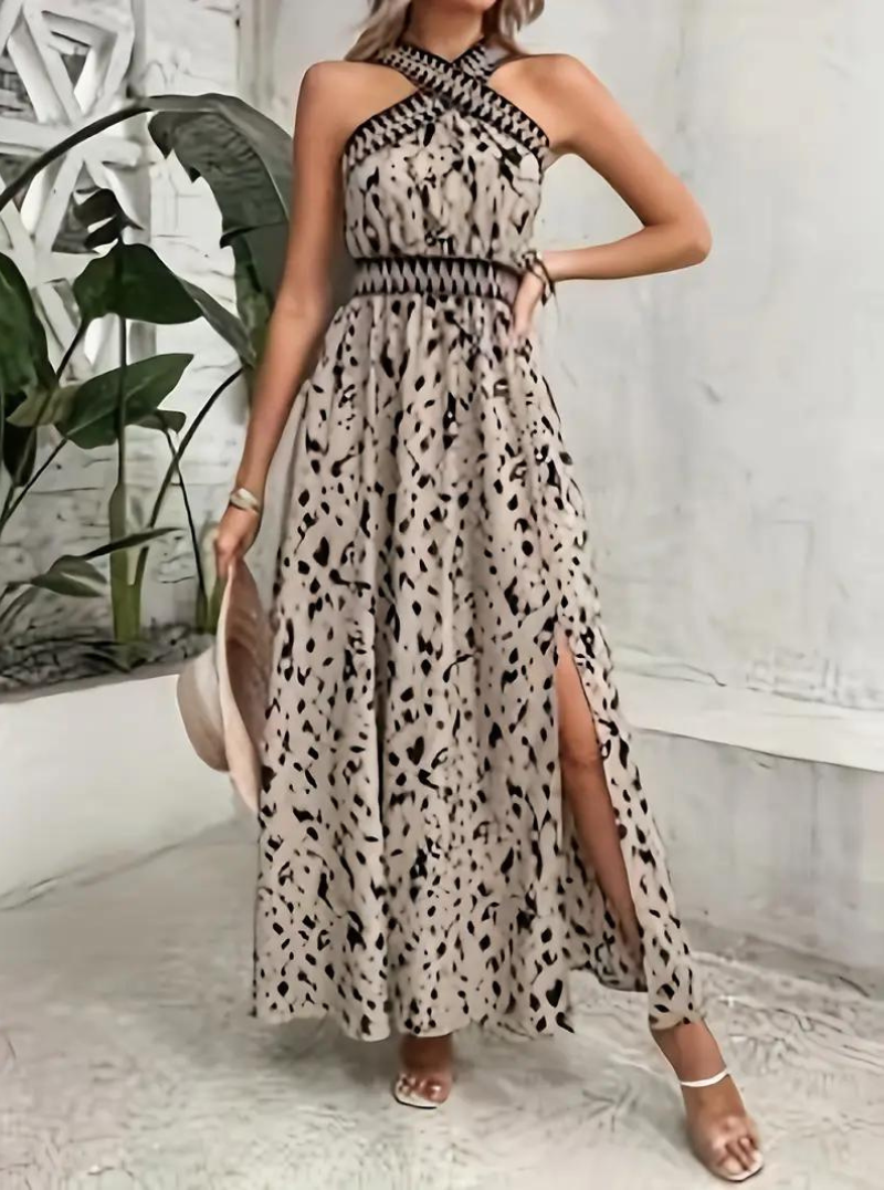Maxiklänning, halterneck, Boho-stil, sommarklänning, långa klänningar