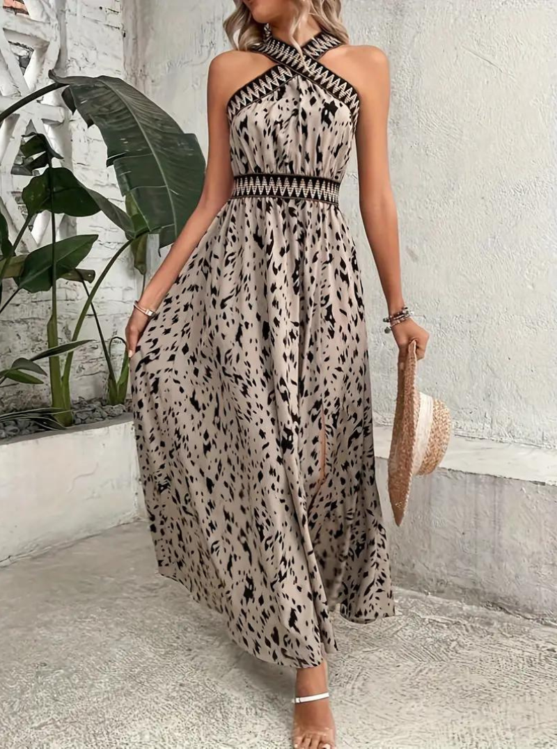Maxiklänning, halterneck, Boho-stil, sommarklänning, långa klänningar