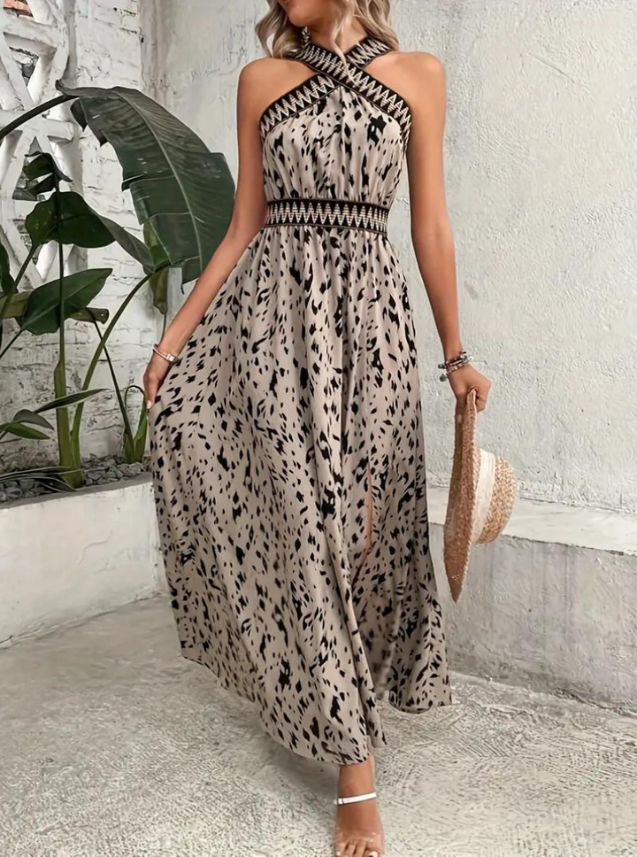 Maxiklänning, halterneck, Boho-stil, sommarklänning, långa klänningar