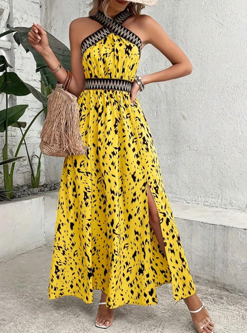 Maxiklänning, halterneck, Boho-stil, sommarklänning, långa klänningar