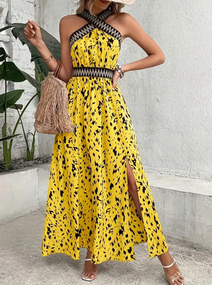 Maxiklänning, halterneck, Boho-stil, sommarklänning, långa klänningar
