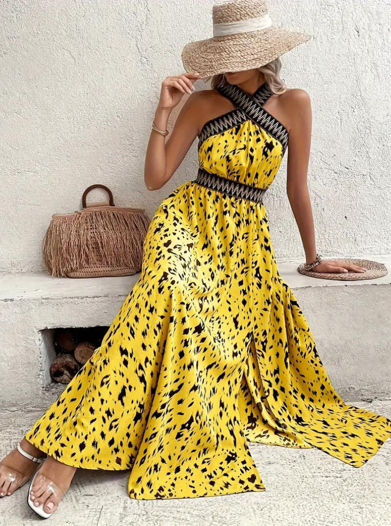 Maxiklänning, halterneck, Boho-stil, sommarklänning, långa klänningar