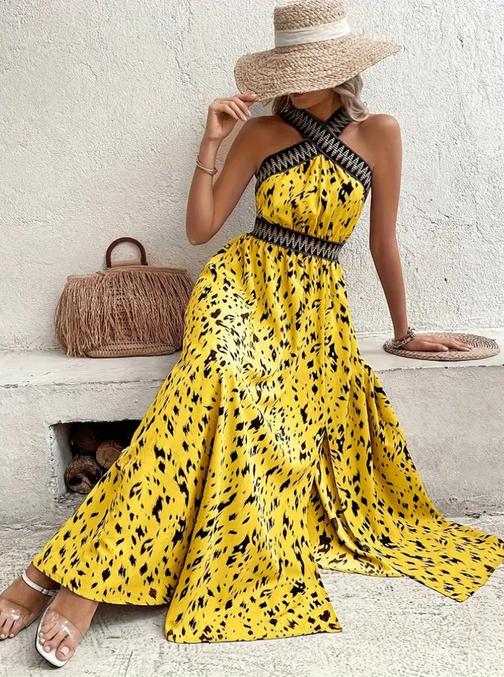 Maxiklänning, halterneck, Boho-stil, sommarklänning, långa klänningar