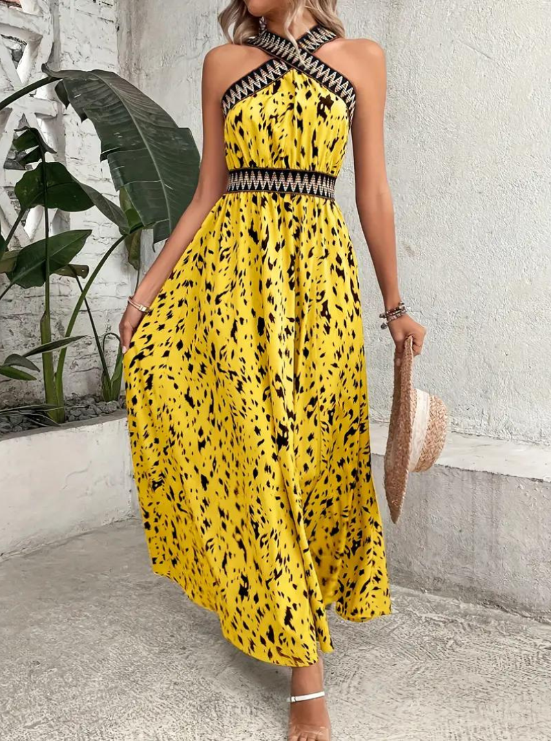 Maxiklänning, halterneck, Boho-stil, sommarklänning, långa klänningar