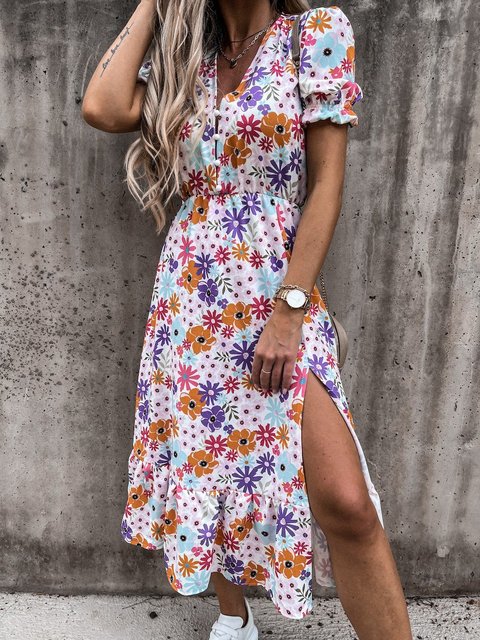Maxiklänning – kortärmad – blommig – sommarklänning – maxiklänning