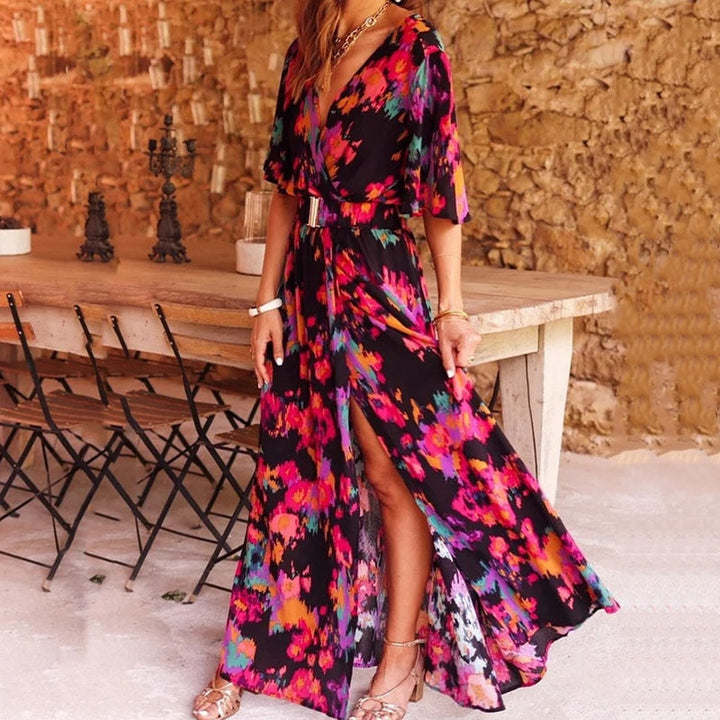 Maxiklänning Dam Boho Djup V-Hals Sommardesign
