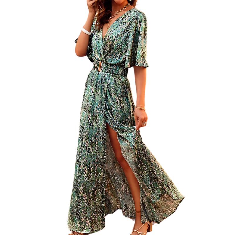 Maxiklänning Dam Boho Djup V-Hals Sommardesign