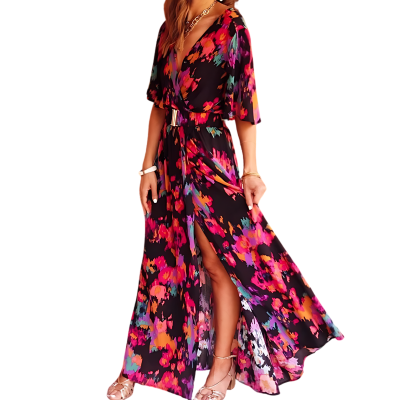 Maxiklänning Dam Boho Djup V-Hals Sommardesign