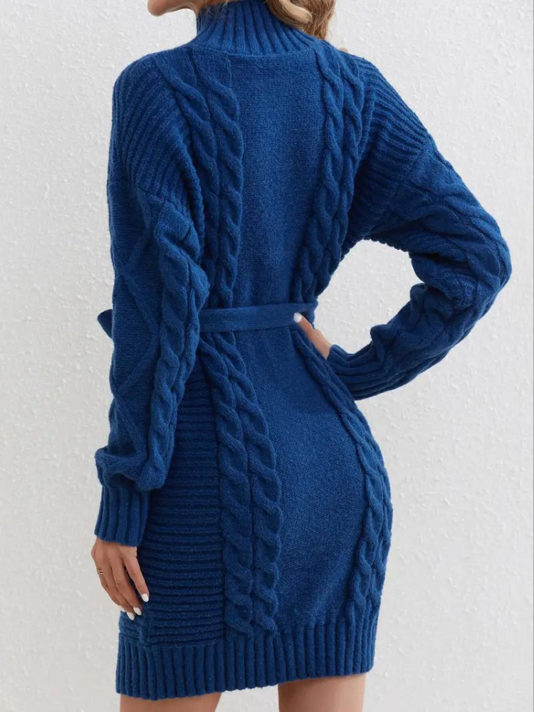 Melissa stickad klänning | Långärmad klänning med turtleneck för vintern