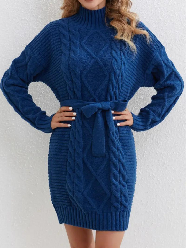 Melissa stickad klänning | Långärmad klänning med turtleneck för vintern