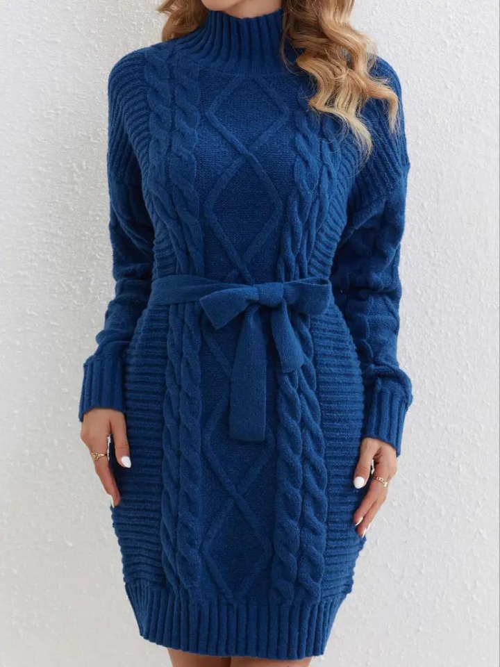 Melissa stickad klänning | Långärmad klänning med turtleneck för vintern