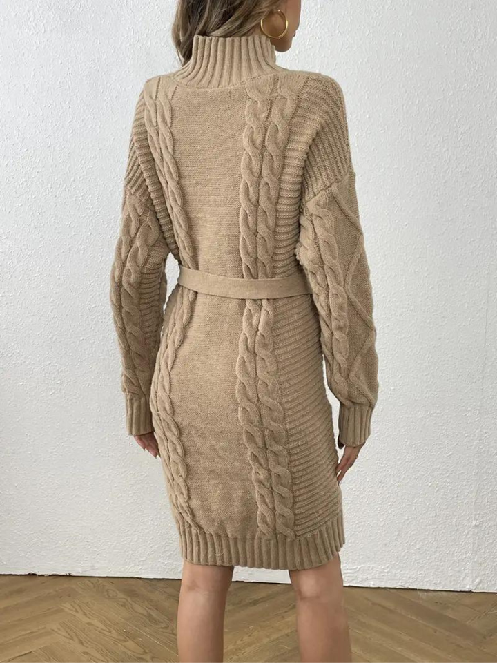 Melissa stickad klänning | Långärmad klänning med turtleneck för vintern