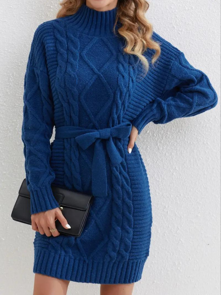 Melissa stickad klänning | Långärmad klänning med turtleneck för vintern