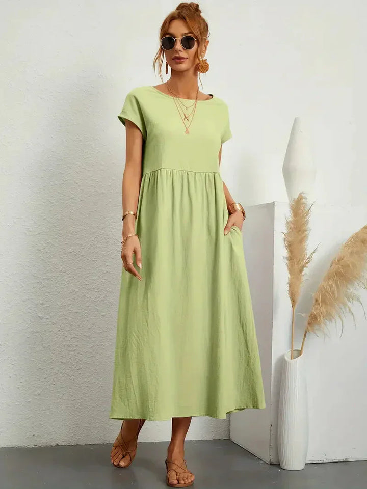 Midi-klänning – Löst sittande – Kort ärm – Lång klänning – Sommarklänning