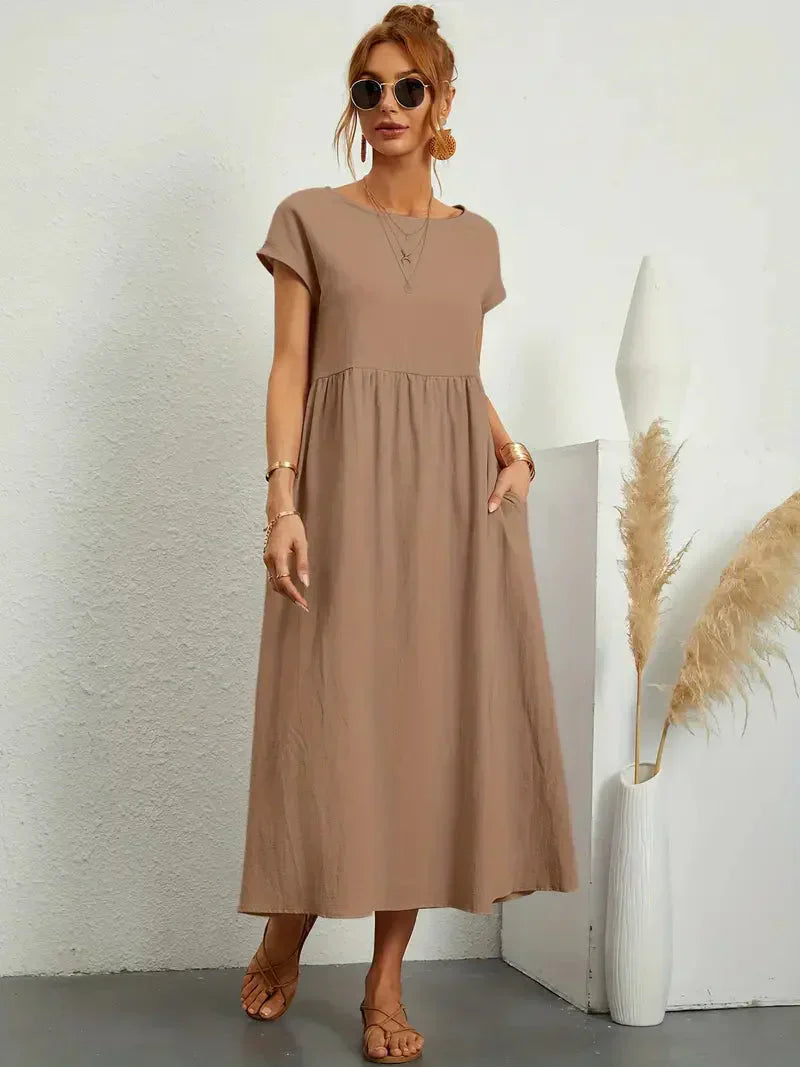 Midi-klänning – Löst sittande – Kort ärm – Lång klänning – Sommarklänning